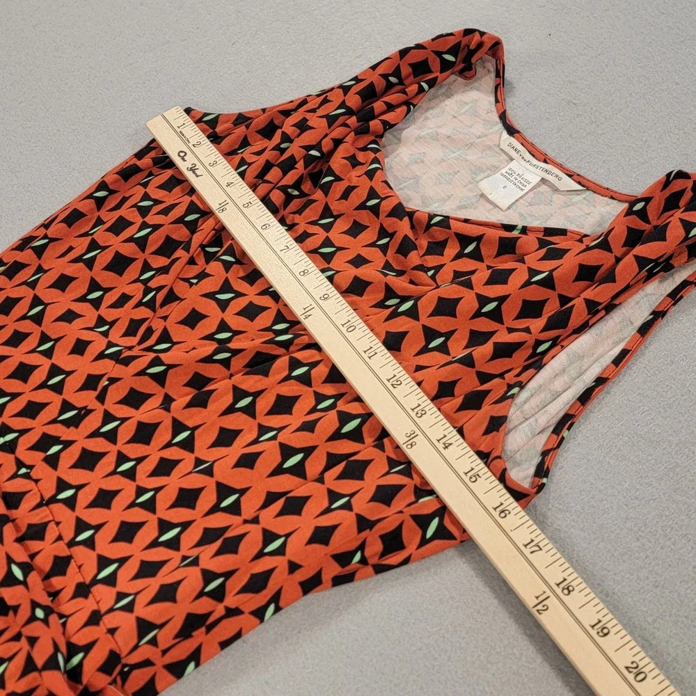 Diane‎ von Furstenberg Silk Dress Geometric Print Cowl Neck Orange Black Women 0